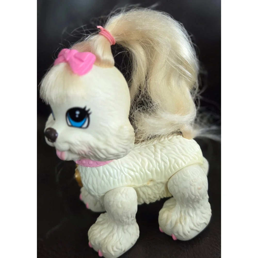 Fisher-Price Precious Pups White‎ Poodle Dog Figure Pink Bow Heart Charm N8127